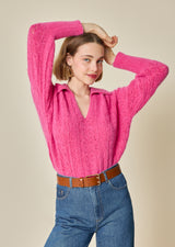 PULL MOHAIR COL V PAILLETTE