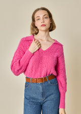 PULL MOHAIR COL V PAILLETTE