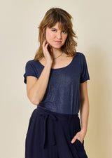 ANGELA Shiny Round Neck T-Shirt