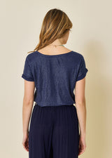 ANGELA Shiny Round Neck T-Shirt