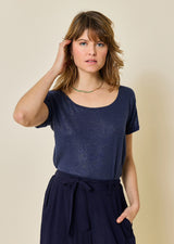 ANGELA Shiny Round Neck T-Shirt