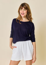 BLUEBERRY BOAT-NECK PULLOVER