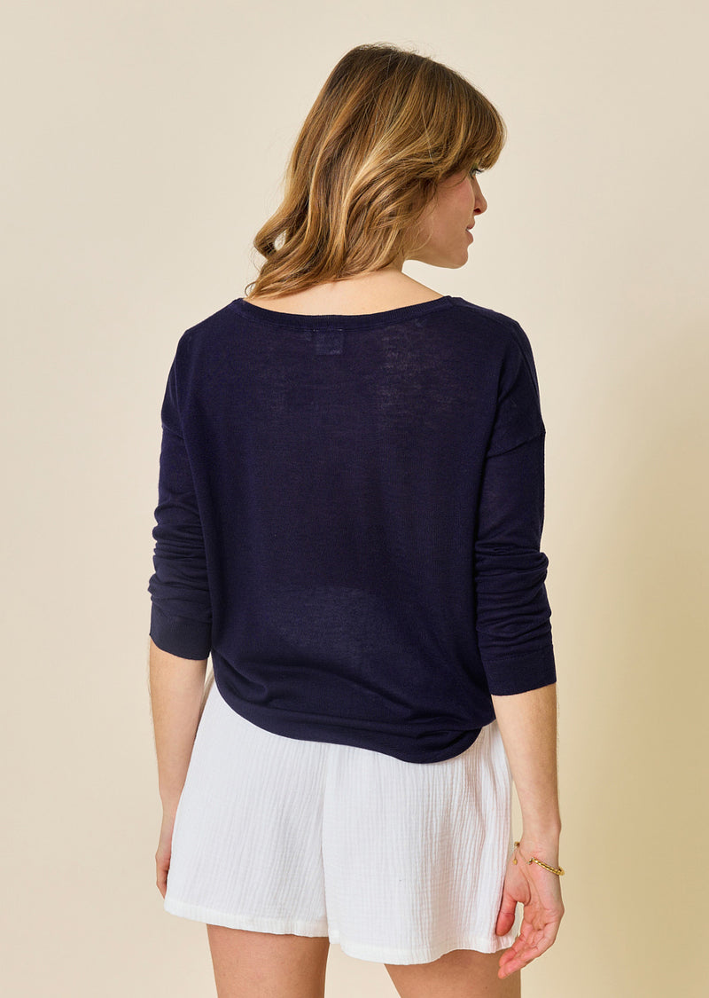 BLUEBERRY BOAT-NECK PULLOVER
