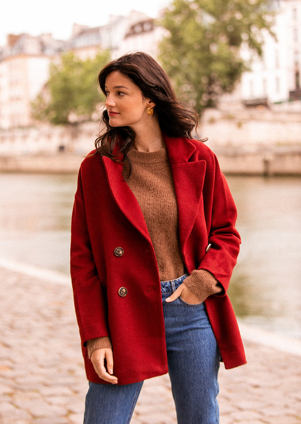 Manteau Court Oversize Lois merlot | MARIE SIXTINE