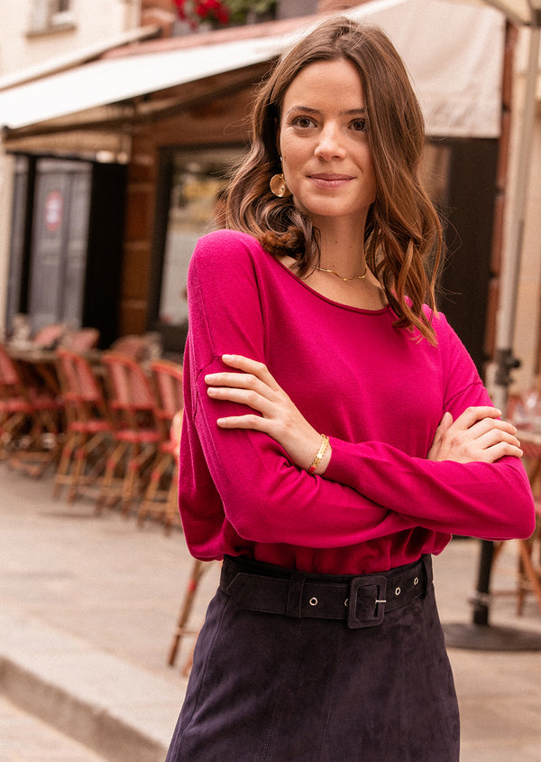 Pull Col Bateau Bleuet magenta | MARIE SIXTINE